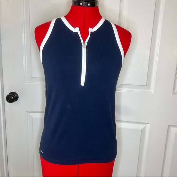 Lauren Active Tops - Vtg Lauren Active Ralph Lauren Sleeveless 1/4 Zip Top Womens Navy White Women M